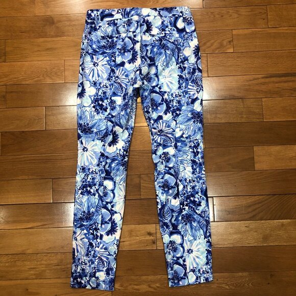 Lilly Pulitzer Blue & White Floral Straight Leg Pants Size 4 - Picture 2 of 6
